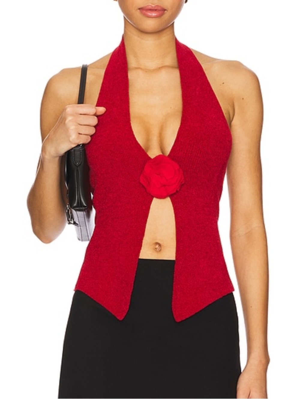 With jean red flower halter top